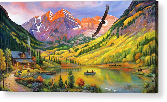 Rocky Mountain Retreat Acrylic Print featuring the painting Rocky Mountain Retreat by John Zaccheo