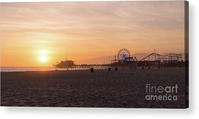 Orange Color Acrylic Print featuring the photograph Santa Monica Pier Sunset With Cloud by Sky Sajjaphot