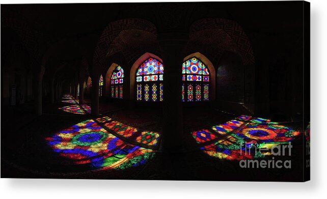 Arch Acrylic Print featuring the photograph Stained Glass Windows In A Monastery by Omid Jafarnezhad