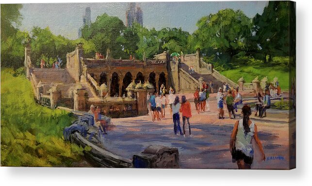 Central Park Acrylic Print featuring the painting Summer Morning on Bethesda Terrace by Peter Salwen