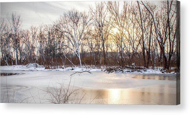Sunset Acrylic Print featuring the photograph Sunset on Frozen Pond by Ira Marcus