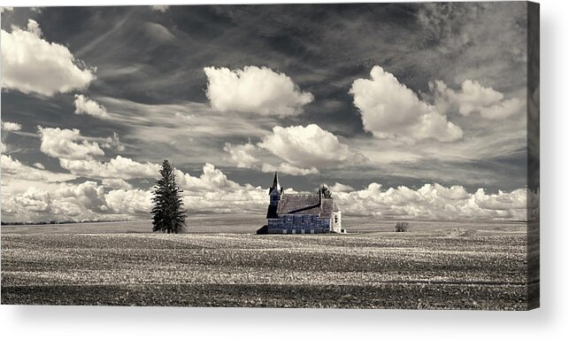 Lutheran Acrylic Print featuring the photograph Big Coulee Church - abandoned lutheran church on ND prairie by Peter Herman