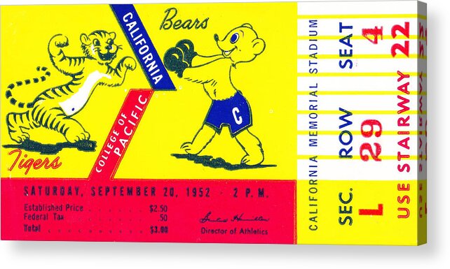 California Bears Acrylic Print featuring the mixed media 1952 Pacific vs. California by Row One Brand