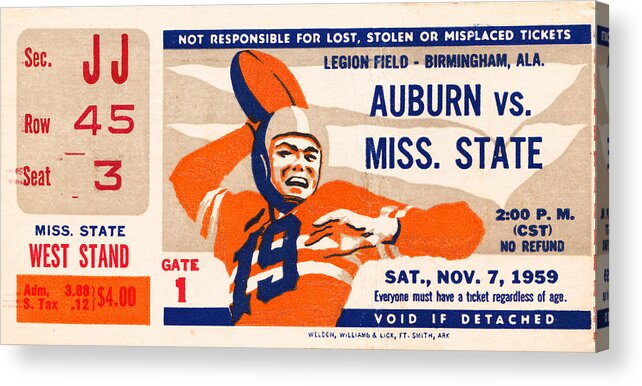 Auburn Acrylic Print featuring the photograph 1959 Auburn vs. Mississippi by Row One Brand