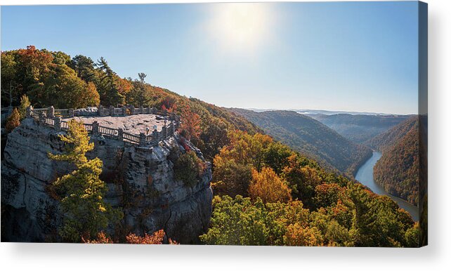 Aerial Acrylic Print featuring the photograph Coopers Rock panorama in West Virginia with fall colors #2 by Steven Heap
