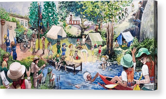 Girls Acrylic Print featuring the painting A century plus of outdoor fun for girls by Merana Cadorette