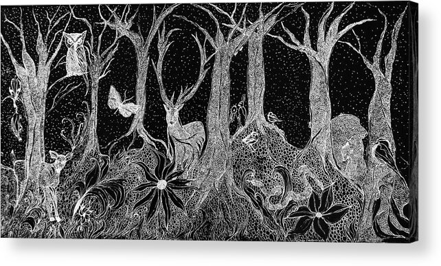  Acrylic Print featuring the drawing Animlas In The Forest by Melinda Firestone-White