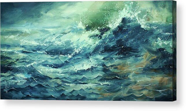 Ocean Acrylic Print featuring the painting Breach by Michael Lang