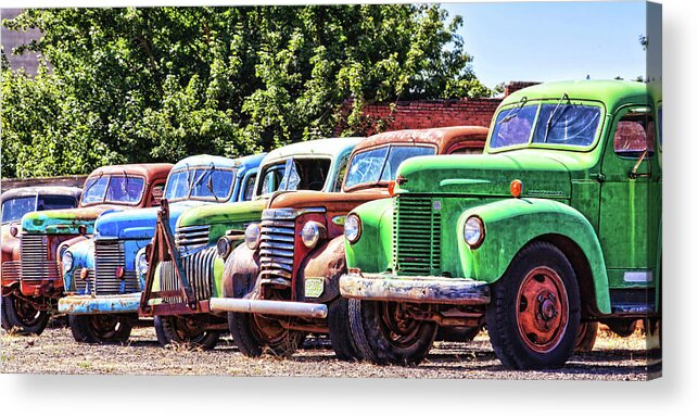 Vintage Trucks Acrylic Print featuring the photograph Colorful old rusty cars by Tatiana Travelways