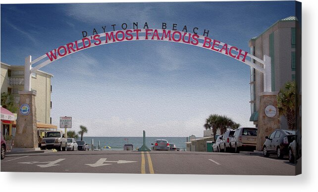 Ocean Scene Acrylic Print featuring the photograph Daytona Beach Sign by Mike McGlothlen