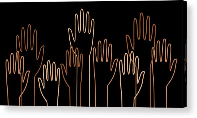 Diversity Acrylic Print featuring the drawing Diverse Outline Raised Hands by RobinOlimb