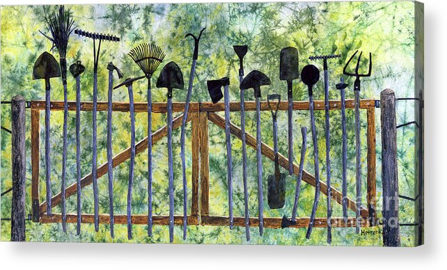 Tools Acrylic Print featuring the painting Garden Tools-pastel colors by Hailey E Herrera