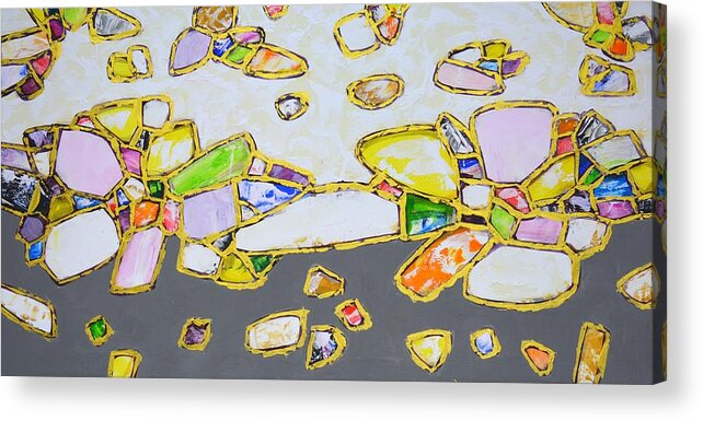 Stones Acrylic Print featuring the painting Gems. Gold 2. by Iryna Kastsova