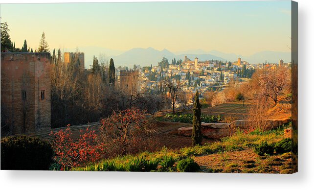Panorama Acrylic Print featuring the photograph Granada Alhambra and Albaicin by Geoff Harrison