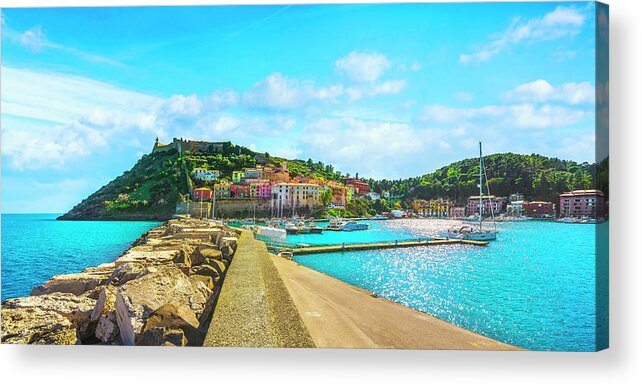 Porto Acrylic Print featuring the photograph Porto Ercole panoramic view. Tuscany by Stefano Orazzini
