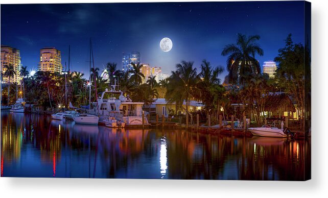 Fort Lauderdale Acrylic Print featuring the photograph Snow Moon Over Fort Lauderdale by Mark Andrew Thomas