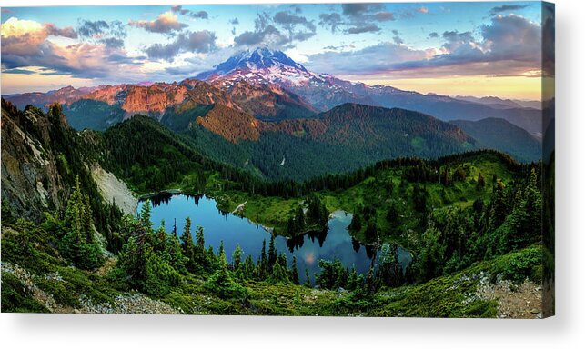 Mount Rainier Acrylic Print featuring the photograph Sunset at Tolmie Peak by Larey McDaniel