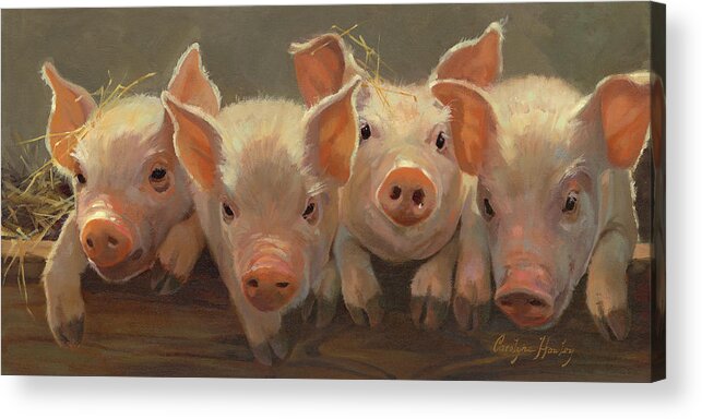 Farm Animals Acrylic Print featuring the painting The Big Squeeze by Carolyne Hawley