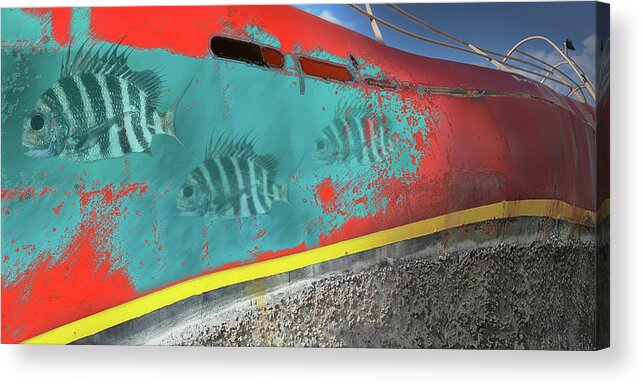 Mighty Sight Studio Fish Life Sea Life Abandoned Boat Steve Sperry Art And Photography Acrylic Print featuring the digital art Tidal Trist by Steve Sperry