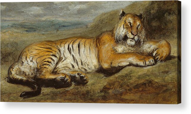 French Art Acrylic Print featuring the painting Tiger Resting by Pierre Andrieu