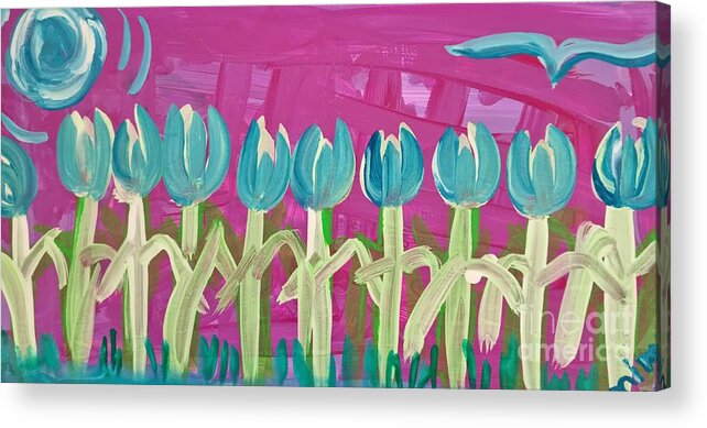 Tulips Acrylic Print featuring the painting Tulips in the Moonlight by Mimulux Patricia No