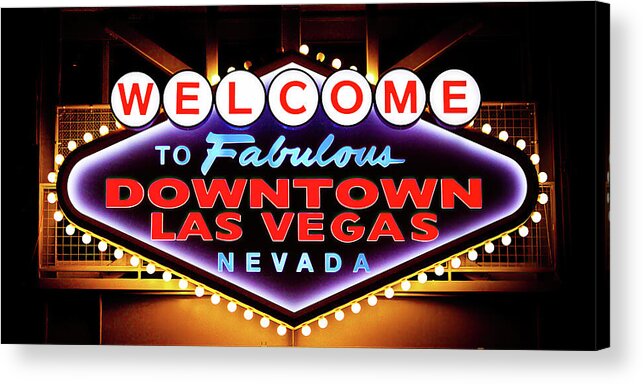 Vegas Acrylic Print featuring the photograph Welcome to Fabulous Downtown Las Vegas sign by Tatiana Travelways