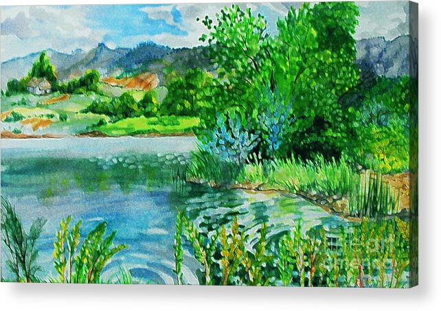  My Copy Of My Original Plein Air Watercolor Of Gravel Pond Just Adjacent To South Platte River Near Denver Colorado Acrylic Print featuring the digital art Plin Air Water Color by Annie Gibbons