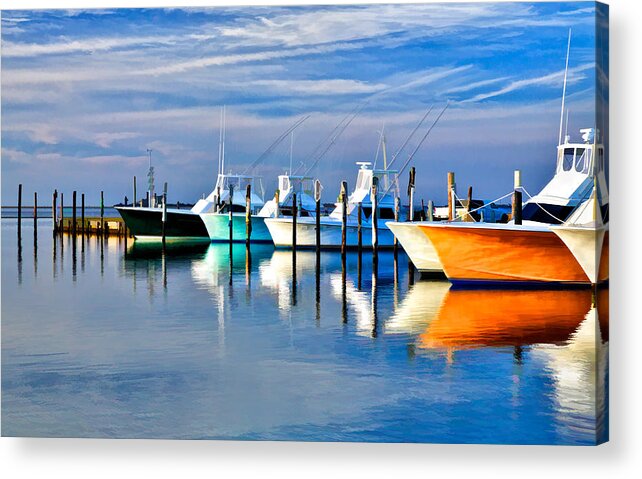 Outer Banks Acrylic Print featuring the painting Boats at Oregon Inlet Outer Banks II by Dan Carmichael