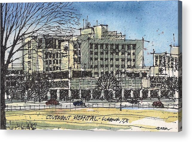 Pen And Ink Acrylic Print featuring the painting Covenant Hospital by Tim Oliver