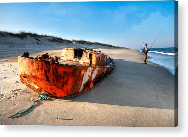 Outer Banks Acrylic Print featuring the photograph Fishing on the Beach - Outer Banks by Dan Carmichael