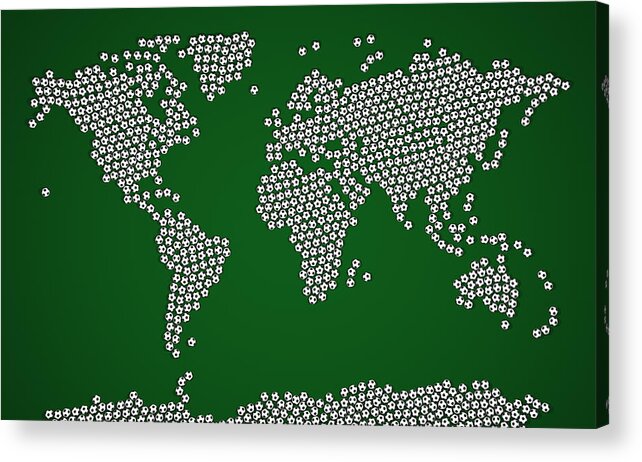 Map Of The World Acrylic Print featuring the digital art Football Soccer Balls World Map by Michael Tompsett