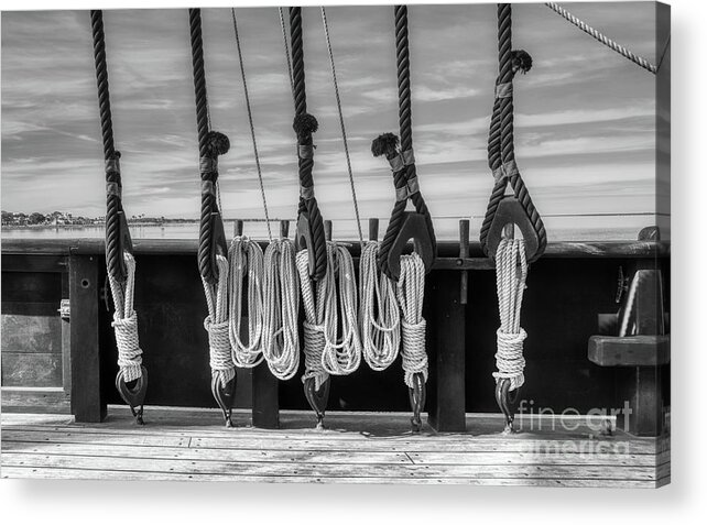 Learn The Ropes Acrylic Print featuring the photograph Learn The Ropes Black and White by Mel Steinhauer
