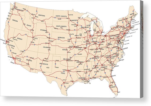 Vector Acrylic Print featuring the drawing USA highway map by Miniature