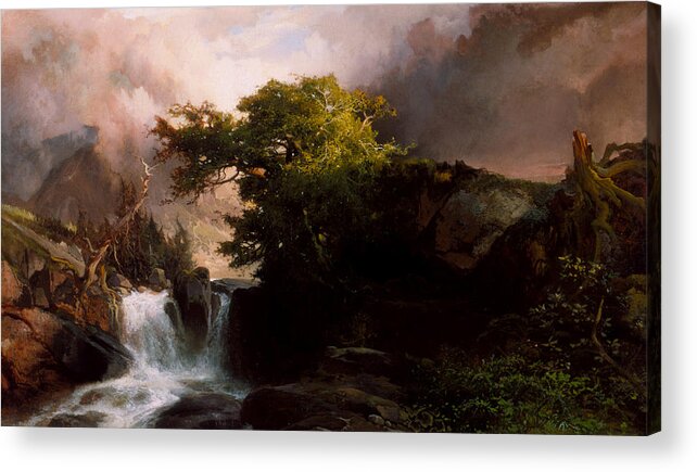 Land Acrylic Print featuring the painting A Mountain Stream by Thomas Moran