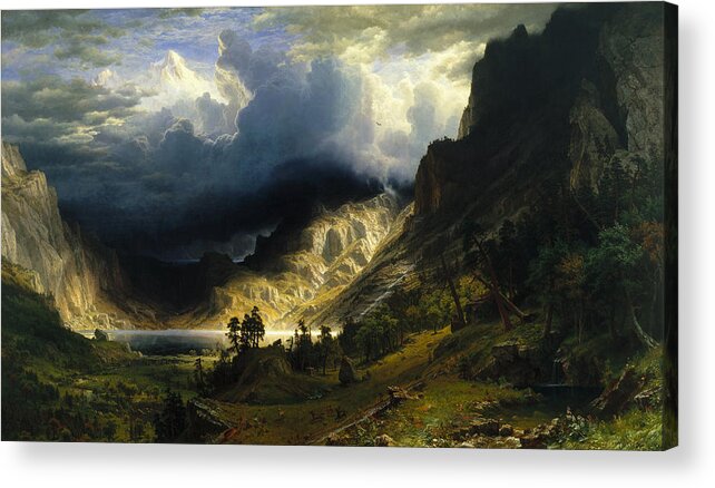 Albert Bierstadt Acrylic Print featuring the painting A Storm in the Rocky Mountains #1 by Celestial Images