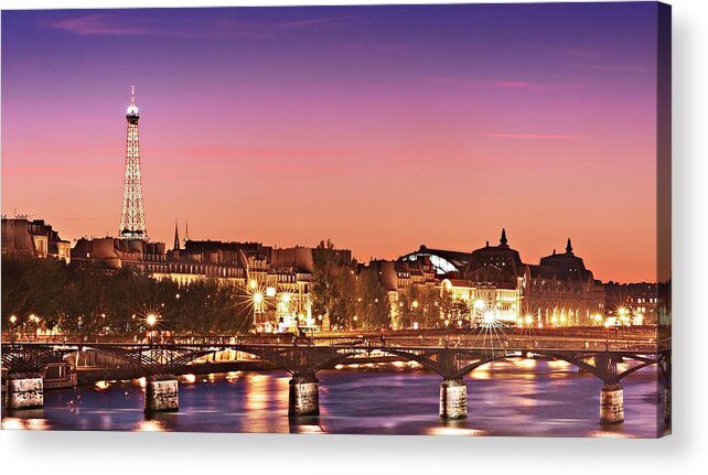 Left Bank Acrylic Print featuring the photograph Left Bank at Night / Paris #2 by Barry O Carroll