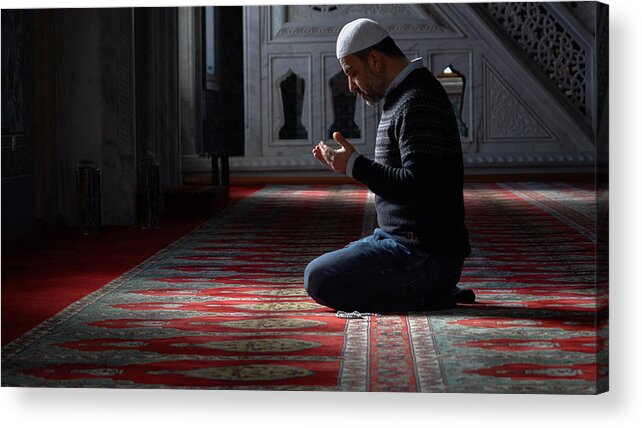 Tranquility Acrylic Print featuring the photograph Muslims prayer in mosque #1 by Mustafagull
