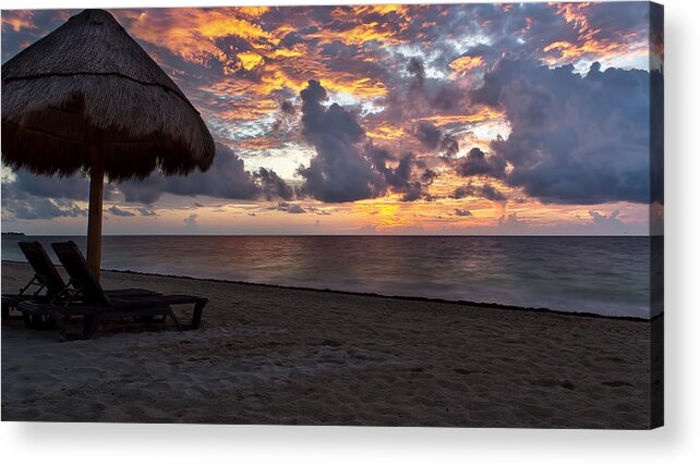 Umbrella Acrylic Print featuring the photograph Sunrise in Cancun Mexico #1 by Craig Bowman