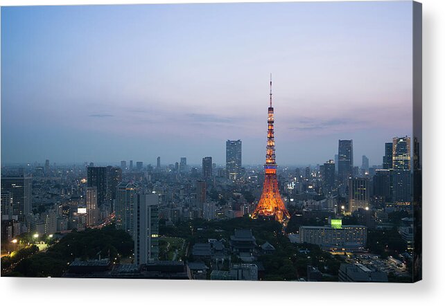 Tokyo Tower Acrylic Print featuring the photograph Tokyo Tower At Dusk #1 by Benjamin Torode