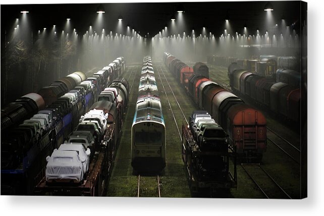 Train Acrylic Print featuring the photograph Trainsets #1 by Leif L?ndal