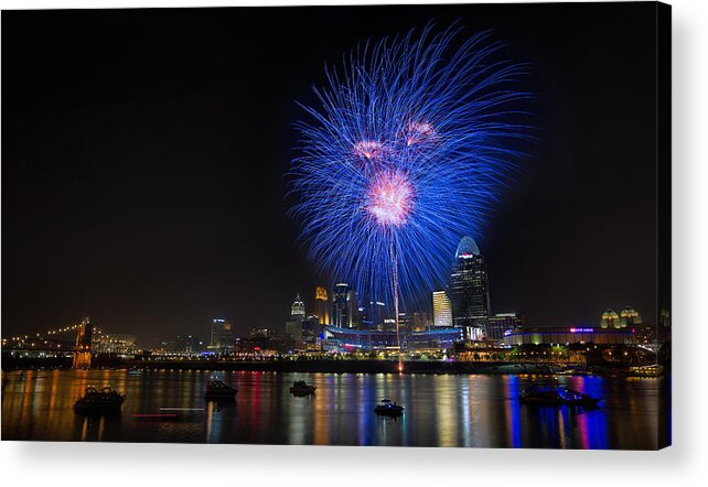Cincinnati Acrylic Print featuring the photograph Cincinnati Reds Fireworks #2 by Craig Bowman