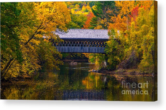 Covered Bridge Acrylic Print featuring the photograph Henniker Bridge. by New England Photography