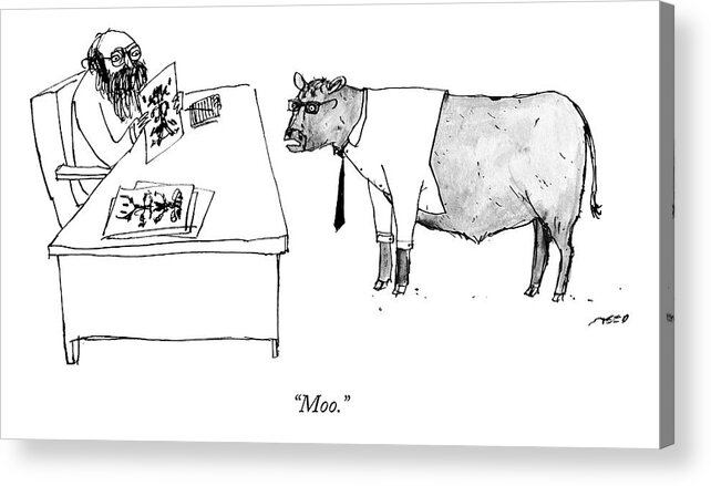 Cows Acrylic Print featuring the drawing A Therapist Shows A Cow by Edward Steed