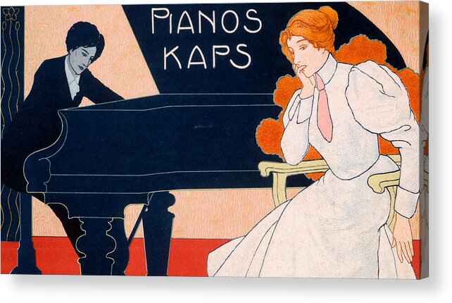 Advert Acrylic Print featuring the painting Advertisement for Kaps Pianos by Hans Pfaff