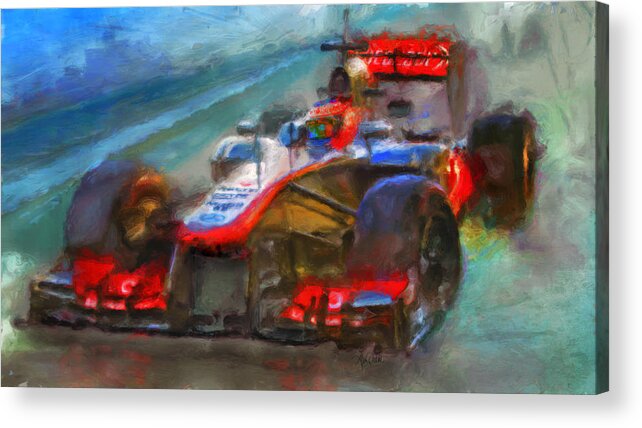 Jenson Button Acrylic Print featuring the digital art All Buttoned up by Alan Greene