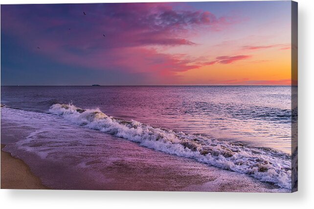 Tranquility Acrylic Print featuring the photograph Atlantic Ocean waves at sunrise, Delaware, USA by Clif Burns