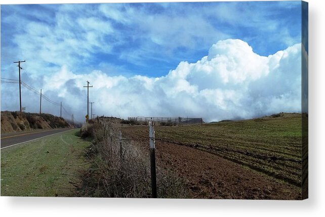 Billowing Clouds Acrylic Print featuring the photograph Backroads- Telephone Poles- And Barbed Wire Fences by Glenn McCarthy Art and Photography