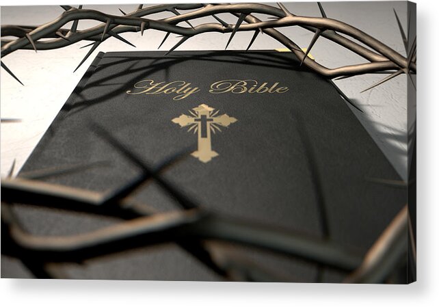 Bible Acrylic Print featuring the digital art Bible And Crown Of Thorns by Allan Swart