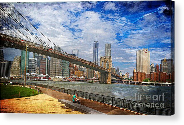 Brooklyn Acrylic Print featuring the photograph Brooklyn Bridge Ver - 3 by Larry Mulvehill