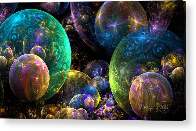 Abstract Acrylic Print featuring the digital art Bubbles Upon Bubbles by Peggi Wolfe